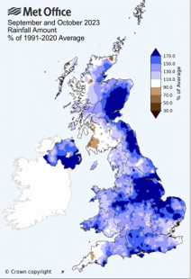Met Office graph of September and October rainfall of the United Kingdom in Autumn 2023 